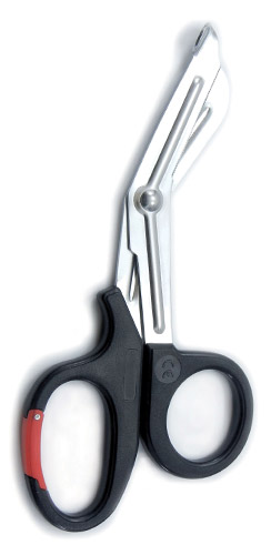 A pair of black and red EMT Carabiner Shears