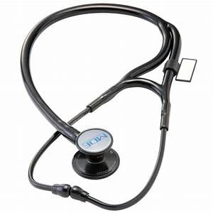 A black colored classic stethoscope for doctors